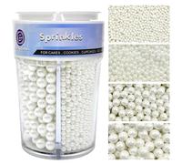 Perle Commestibili Bianche per Decorazioni (130g) - Perle di Zucchero in 4 Misure per Torte, Cupcake, Biscotti & Altro - Ideali per Matrimoni, Compleanni, Natale e Halloween, Pearl Sprinkles