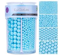 Perle Commestibili Blu per Decorazioni (130g) - Perle di Zucchero in 4 Misure per Torte, Cupcake, Biscotti & Altro - Ideali per Matrimoni, Compleanni, Natale e Halloween, Pearl Sprinkles