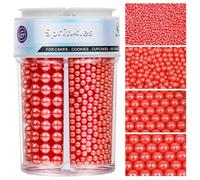 Perle Commestibili Rosso per Decorazioni (130g) - Perle di Zucchero in 4 Misure per Torte, Cupcake, Biscotti & Altro - Ideali per Matrimoni, Compleanni, Natale e Halloween, Pearl Sprinkles
