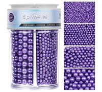 Perle Commestibili Viola per Decorazioni (130g) - Perle di Zucchero in 4 Misure per Torte, Cupcake, Biscotti & Altro - Ideali per Matrimoni, Compleanni, Natale e Halloween, Pearl Sprinkles