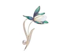 Perle Decorato Magnolia Spilla Metallo Abbigliamento Vintage Accessorio Lega Texture Adatto Per Evento Formale Esclusivo Culturale Lei