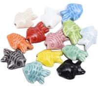 Perle di confezionamento di porcellana circolare r Perline in porcellana a forma di pesciolino for la creazione di gioielli multicolore 16x19mm 20 pezzi(MIX COLOR)