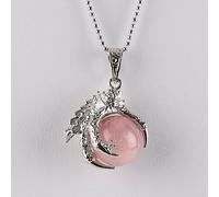 Perle di pietre preziose naturali Collane con artiglio di drago amp; Ciondolo sfera giada arancione agata rossa quarzo occhio di tigre donna uomo gioielli gotici yoga, quarzo rosa, taglia unica