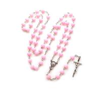 Perle di plastica a Catena della Corda a Ciondolo crocifisso Ciondolo Lungo Rosa Cuoio Collana Rosario per Donne Dono di Gioielli Religiosi