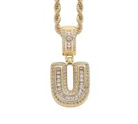 Perle Gioielli Oro Inizial Necklace For Women Men Copper Plated Real Gold Inlaid 5A+ Cubic Zirconia Iced Out Letter Pendant With 24 Inch Rope Chain Alfabeto Name Collane Pulitore Gioielli Custodia