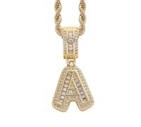 Perle Gioielli Oro Inizial Necklace For Women Men Copper Plated Real Gold Inlaid 5A+ Cubic Zirconia Iced Out Letter Pendant With 24 Inch Rope Chain Alfabeto Name Collane Pulitore Gioielli Custodia