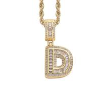 Perle Gioielli Oro Inizial Necklace For Women Men Copper Plated Real Gold Inlaid 5A+ Cubic Zirconia Iced Out Letter Pendant With 24 Inch Rope Chain Alfabeto Name Collane Pulitore Gioielli Custodia