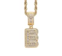 Perle Gioielli Oro Inizial Necklace For Women Men Copper Plated Real Gold Inlaid 5A+ Cubic Zirconia Iced Out Letter Pendant With 24 Inch Rope Chain Alfabeto Name Collane Pulitore Gioielli Custodia