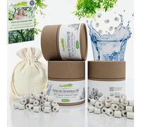 Perle in ceramica Aimez La Nature EM® 100 con confezione ecologica e sacchetto in cotone biologico certificato, depuratore d'acqua naturale, filtraggio dell'acqua per brocca, bollitore, lavatrice, la
