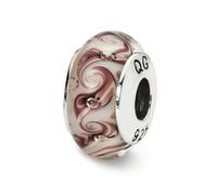 Perle In Vetro Soffiato Bianco E Malva Con Riflessi In Argento Sterling .925