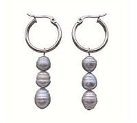 Perle naturali (è possibile che ci siano leggere differenze tra il prodotto reale e le immagini). Set da 3 orecchini a con chiusura a , perle naturali irregolari a forma di da 8 mm, lunghezza 50 mm.