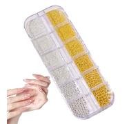 Perle per unghie - Set di sfere in acciaio color oro argento in diverse misure, perline artistiche per manicure 3D, idee di stile miste, eleganti e di alta qualità | Design creativo per