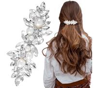 Perle Strass Sposa Fermaglio Capelli Lucente Strass Perle Accessori Capelli Sposa Argento Strass Perle nozze Fermaglio Capelli per Signore e Ragazze Festa Serale Uso Quotidiano (B)