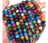 Perle striate di agata naturale, 8 mm, 6 mm, 4 mm, lucidate e opache, sferiche, per la realizzazione di gioielli, collane e bracciali, colori assortiti (8 mm, 15 pezzi, colori misti lucidi)