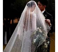 Perle velo da sposa 2 livelli fard velo da sposa goccia velo copertura viso bianco/avorio/champagne Velos de Noiva perline cattedrale 300cm
