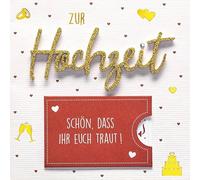 Perleberg - Biglietto di auguri per matrimonio unico con lettering Surprise - bellissimo biglietto di auguri 15 x 15 cm - biglietto per matrimonio con busta in oro - biglietti di nozze speciali e di