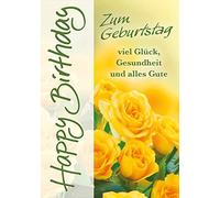 Perleberg Biglietto di compleanno di alta qualità della collezione Basic Classic Rose gialle, biglietto di compleanno con busta, 11,6 x 16,6 cm