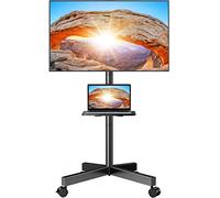 PERLEGEAR Supporto TV da Pavimento con Ruote per Schermi Plasma/LCD/LED 23-60 Pollici, Inclinabile Porta TV da Terra Mobile con Ripiano Multimediale, Supporto TV Fino a 25 kg, Max VESA 400 x 400 mm