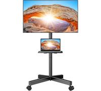 PERLEGEAR Supporto TV da Pavimento con Ruote per Schermi Plasma/LCD/LED 23-60 Pollici, Inclinabile Porta TV da Terra Mobile con Ripiano Multimediale, Supporto TV Fino a 25 kg, Max VESA 400 x 400 mm