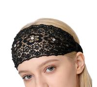 Perlen Stirnband Boho | Elastisches Haarband mit Spitze und Perlen | Weites Haaraccessoire für Damen, Hochzeit, Reisen, Urlaub, Alltag, Fest, Haarstyling, Party