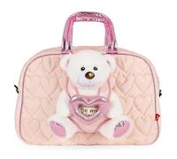 PERLETTI Borsa da Viaggio Bambina con Orsetto Peluche Estraibile - Borsone Bimba Bimbo Morbido Rosa con Tracolla - Borsa Sport con Orso Polare Regalo Bambino 3 4 5 6 Anni - Dimensioni 27x41,5x21cm