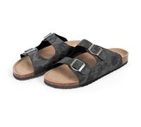 PERLETTI Ciabatte Estive Uomo Doppia Fibbia - Ciabatta Estate Mare da Casa Comode Leggere Regolabili - Pantofole Comfort Quattro Stagioni Soletta Vera Pelle Fantasia Mimetica (Grigio Camouflage, 44)