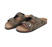 PERLETTI Ciabatte Estive Uomo Doppia Fibbia - Ciabatta Estate Mare da Casa Comode Leggere Regolabili - Pantofole Comfort Quattro Stagioni Soletta Vera Pelle Fantasia Mimetica (Verde Camouflage, 43)