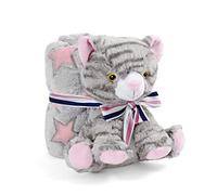 PERLETTI Coperta Neonato con Gatto Peluche Morbida Calda 120x80 - Mussola Bimbo Bimba 0 1 2 3 Anni Pupazzo - Plaid Invernale Bambini Bambine - Copertina Rosa Grigio Soffice con Fiocchetto (Gatto)