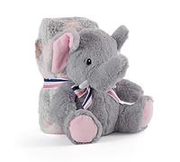 PERLETTI Coperta Neonato con Peluche Elefante Animale Morbida e Calda - Mussola Bimbo Bimba 0 1 2 3 Anni con Pupazzo - Plaid Invernale Bambini Bambine Grigio Rosa con Fiocco - 120x80 cm (Elefante)
