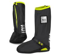 PERLETTI Copriscarpe Impermeabili Nuovo Modello Rinforzato per Moto e Montagna - Copri Scarpe Resistenti Riutilizzabili Antiscivolo - Galosce Anti Pioggia Fango Unisex (S (36/39), Nero e Verde Lime)