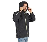 PERLETTI Giacca Impermeabile Uomo Antivento Leggera - Impermeabile Pioggia Trench con Cappuccio e Dettagli Catarifrangenti - Uomo Antipioggia Giacca a Vento Corsa Trekking Outdoor (S, Nero)