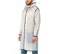 PERLETTI Impermeabile Pioggia Uomo Donna con Dettagli Riflettenti - Poncho Antipioggia Riutilizzabile Antivento Cappuccio Custodia - Mantella Montagna Trekking Adulto (Trasparente Bordo Nero, L)