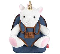 PERLETTI - Zaino Bambina Bambino 3 4 5 Anni - Peluche Unicorno Bianco - Zainetto Borsa Effetto Jeans Bimbo Bimba Scuola Asilo Viaggi - Cartella Scolastica Morbida - 21x27x9 cm (Unicorno)