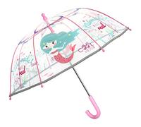 PERLETTI Ombrellino Bambina con Sirenetta Trasparente - Ombrello Bimba Lucido a Cupola Manuale - Ombrello Chiaro con Dettagli Catarifrangenti Bambina 3/5 Anni - Diametro 64 cm Kids