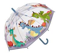 PERLETTI Ombrello Bambini Trasparente 3 4 5 Anni - Ombrello Pioggia Lungo Bambino Bambina a Cupola Antivento - Ombrellino Bimbo Asilo Resistente con Apertura di Sicurezza - Diametro 64 cm (Draghi)