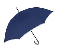 PERLETTI Ombrello Blu CATARIFRANGENTE Lungo Golf Uomo Donna Automatico - Ombrello Classico Grande XL Riflettente 2 Persone Antivento Resistente Robusto in Fibra di Vetro Elegante (Manico Curvo)