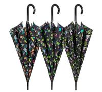 PERLETTI Ombrello Donna Classico con Apertura Automatica, Fondo Nero Fantasia Trimello Botanico, Antivento, Diametro 102 cm. Invio fantasia casuale