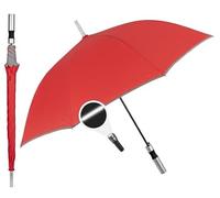 PERLETTI Ombrello lungo automatico 103 cm di diametro, colore rosso con bordo riflettente, tessuto in microfibra, aste in fibra di vetro, antivento Promozione, colorato, único, Casual