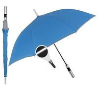 PERLETTI Ombrello lungo automatico 103 cm diametro colore blu con bordo riflettente tessuto microfibra aste in fibra di vetro antivento Promozione, colorato, único, Casual