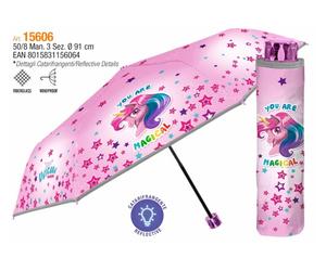 Perletti Ombrello Mini Manuale 8/50 Cm Antivento, Magici Unicorni bambina