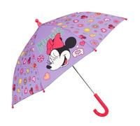 PERLETTI Ombrello Minnie con Fiocco Arcobaleno per Bambina 3 4 5 anni - Ombrello Disney Apertura Manuale Anti Vento Bimba - Ombrellino Lungo Fantasia Minnie Mouse - Diametro 66 cm (Lilla)