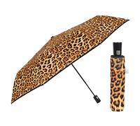 PERLETTI Ombrello Pieghevole Animalier Donna Automatico - Ombrello Antivento Piccolo Resistente Maculato - Leggero Compatto Elegante Beige Mini da Borsa Auto - Diametro 96 cm (Leopardato Chiaro)