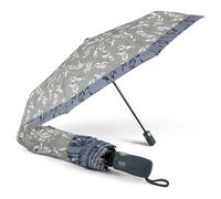 PERLETTI Ombrello Pieghevole Antivento Donna con Fiori - Ombrello Compatto da Borsa Resistente Apri Chiudi Automatico - Ombrellino Ragazza da Viaggio Robusto - Diametro 98 cm (Grigio Bordo Blu)
