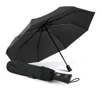 PERLETTI Ombrello Pieghevole Antivento Uomo - Ombrellino Compatto Resistente Ultra Leggero Adulto - Ombrello Apertura e Chiusura Automatica da Viaggio - Diametro 104 cm (Nero Carbone)