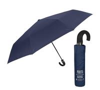 PERLETTI Ombrello Pieghevole Antivento Uomo - Ombrellino Compatto Resistente Ultra Leggero Adulto - Ombrello Apertura e Chiusura Automatica da Viaggio - Diametro 104 cm (Manico Curvo Blu)