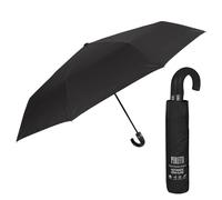 PERLETTI Ombrello Pieghevole Antivento Uomo - Ombrellino Compatto Resistente Ultra Leggero Adulto - Ombrello Apertura e Chiusura Automatica da Viaggio - Diametro 104 cm (Manico Curvo Nero)