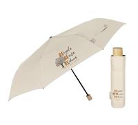PERLETTI Ombrello Pieghevole Donna Piccolo Ecosostenibile - Ombrello Mini Tessuto Riciclato e Manico Legno Biodegradabile - Ombrellino da Viaggio Eco Antivento Resistente Manuale (Bianco Mandorla)