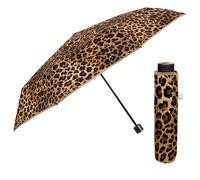 PERLETTI Ombrello Pieghevole Leopardato Piccolo Antivento - Mini Ombrello Tascabile Donna da Borsa Viaggio Maculato - Ombrellino Pioggia Portatile Resistente (Maculato Marrone, Manuale Ultra Mini)