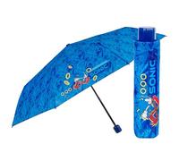 PERLETTI Ombrello Pieghevole Sonic Bambino 7+ Anni - Mini Ombrello Pioggia Compatto Antivento con Apertura Manuale da Viaggio - Ombrellino Bambini Blu Tascabile Resistente Leggero - Diametro 91 cm