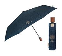 PERLETTI Ombrello Pieghevole Uomo Tessuto Riciclato - Ombrello Antivento Pioggia Automatico Ecologico Resistente Viaggio - Ombrello Mini Portatile con Manico in Legno - Diametro 96 cm